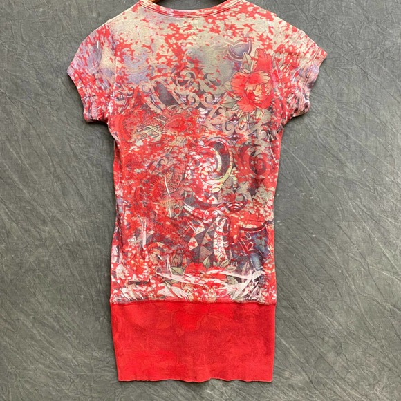 Go Jeans Shirt Floral Burnout Shirt Womens Medium Red Dragon Los Angeles Y2k 90s - Picture 2 of 11